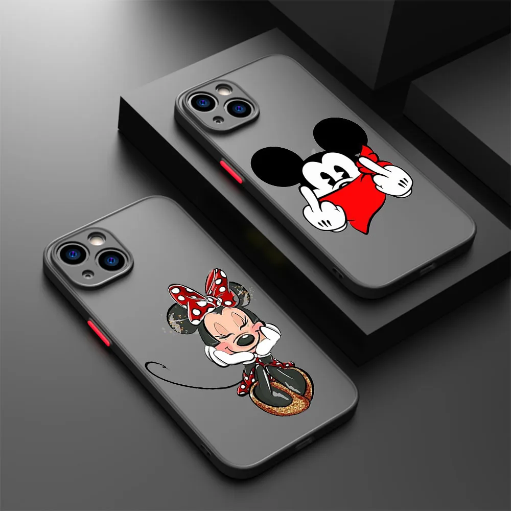 Phone Case For iphone 16 15 14 Pro Max 7 8 Plus 11 12 13 Mini XR XSMax 16Pro Cute Minnie Mickey Mouse Matte Translucent Cover image 4