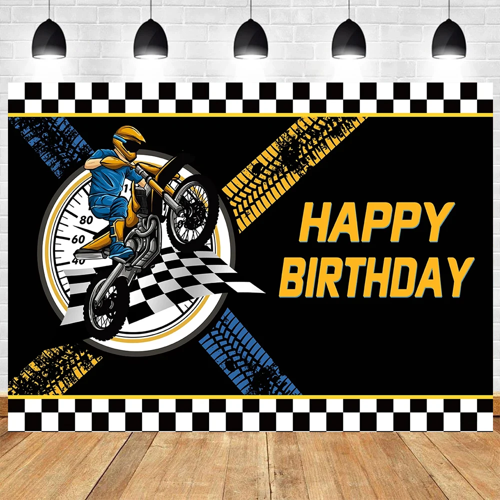 Cartoon Motocross Racing Dirt Bike Motorcycle Theme Children Boy First Birthday Party Photography Room Wall Banner Decoration ﻿