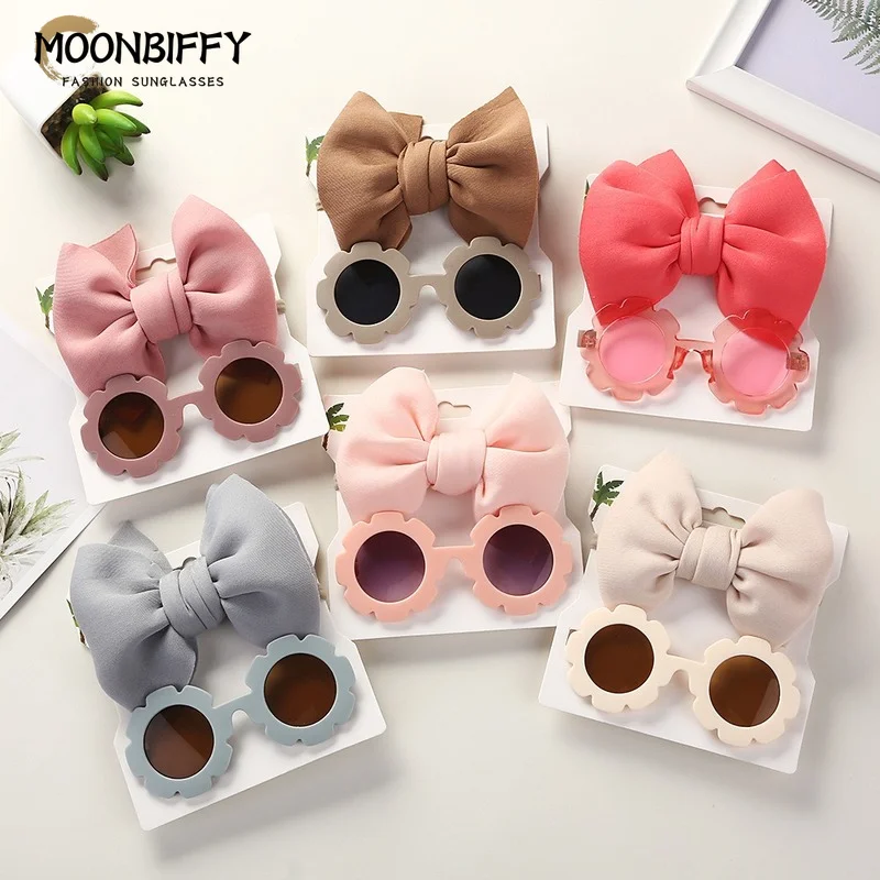 Baby Sunglasses with Hair Band Set Girls Kids Children Cute Cool Toy Shade Glasses Bows Headband for 0-3 Years Hair Accessories