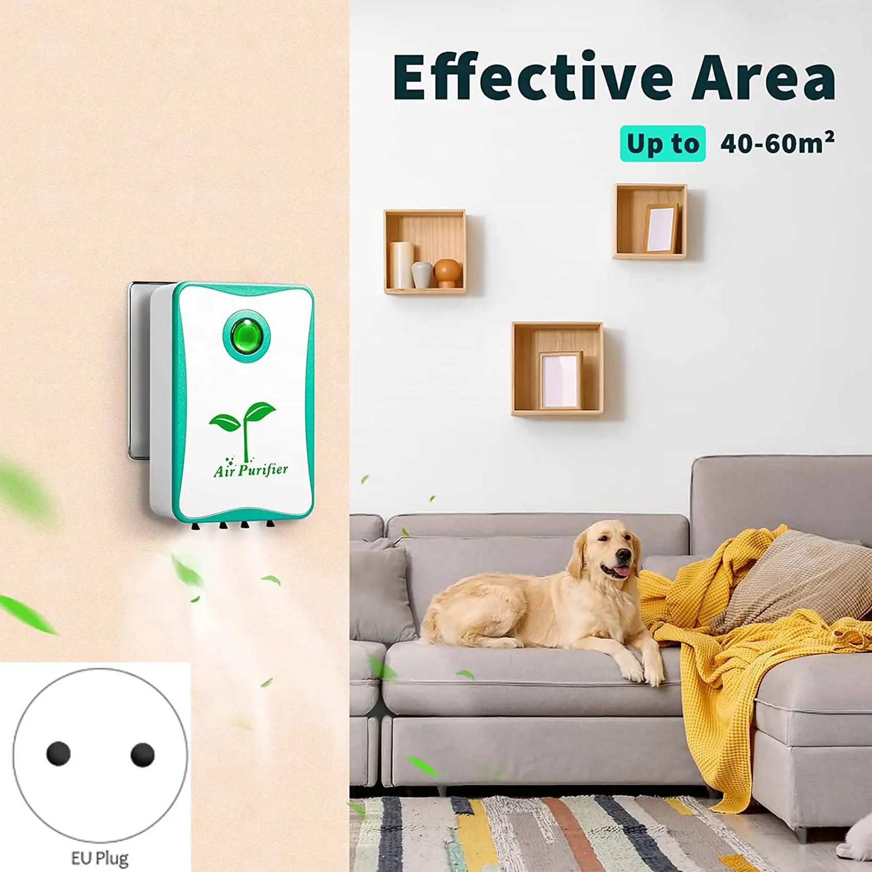 Air Purifiers Plug in for Home, Negative Ion Air Purifier, for Bathroom Kitchen Toilet Pet Smell Smoke Odor Eu