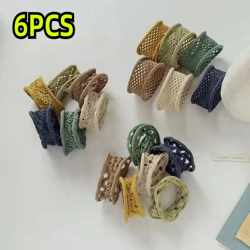 6PCS fashion hollow fishing net headband high elastic rubber band women tie head seamless hair band fashion headgear