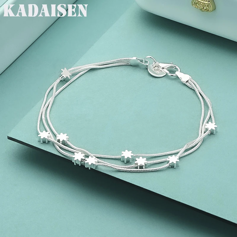 

925 Sterling Silver Three Snake Chain Star Bracelet For Women Wedding Engagement Party Fashion Jewelry