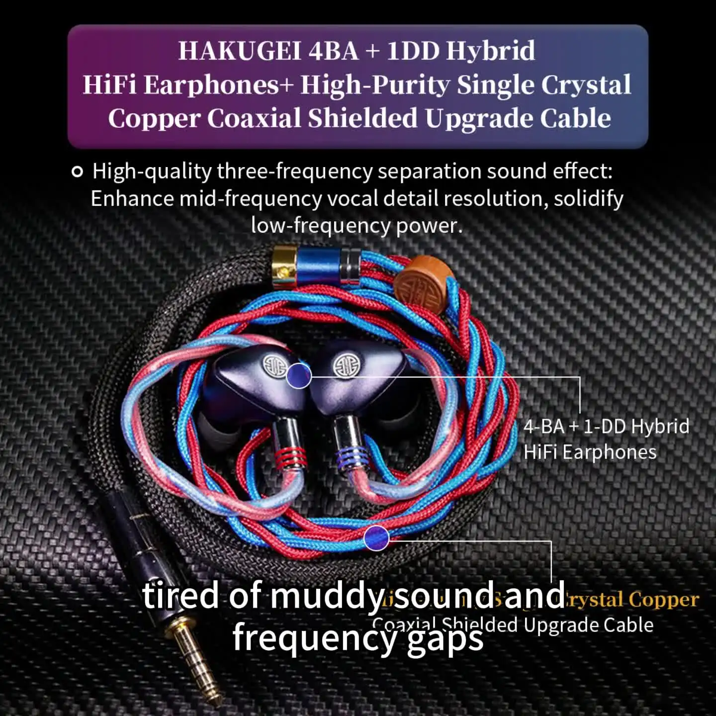 HAKUGEI Midnight 4BA+1DD リケーブル可能イヤホン HAKUGEI Midnight 4BA+1DD Metal In-Ear Monitors, Audiophile Wired