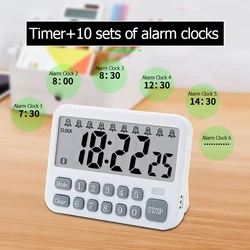 Digital Kitchen Timer with 10 Sets of Alarm Clocks LED Counter Stopwatch Reminder Electronic Countdown Timer for Cooking Study