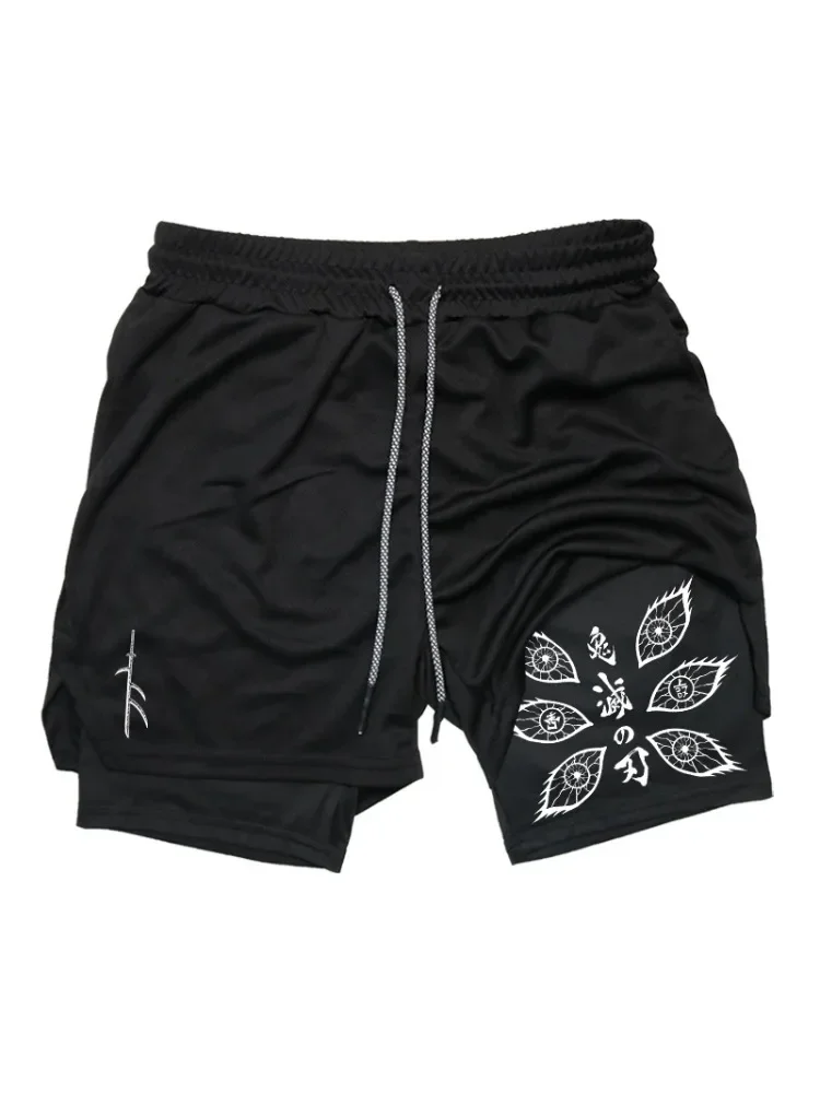 AliExpress NONE New Demon Slayer Anime Printed Running Double Shorts Men's Summer New Gym Sports Cycling Hiking New 2-in-1 Shorts