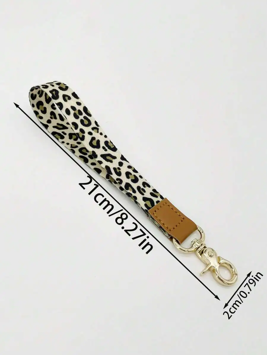 

Leopard Print Wrist Lanyard Keychain With Metal Clasp Bag Charm Car Accessory