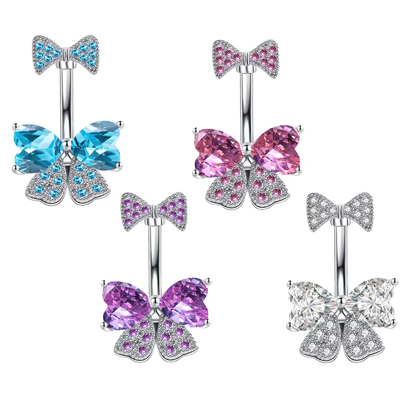 Zircão Bowknot Cristal Umbigo Anéis para Mulheres, Piercing Umbigo, Jóia do corpo, Moda