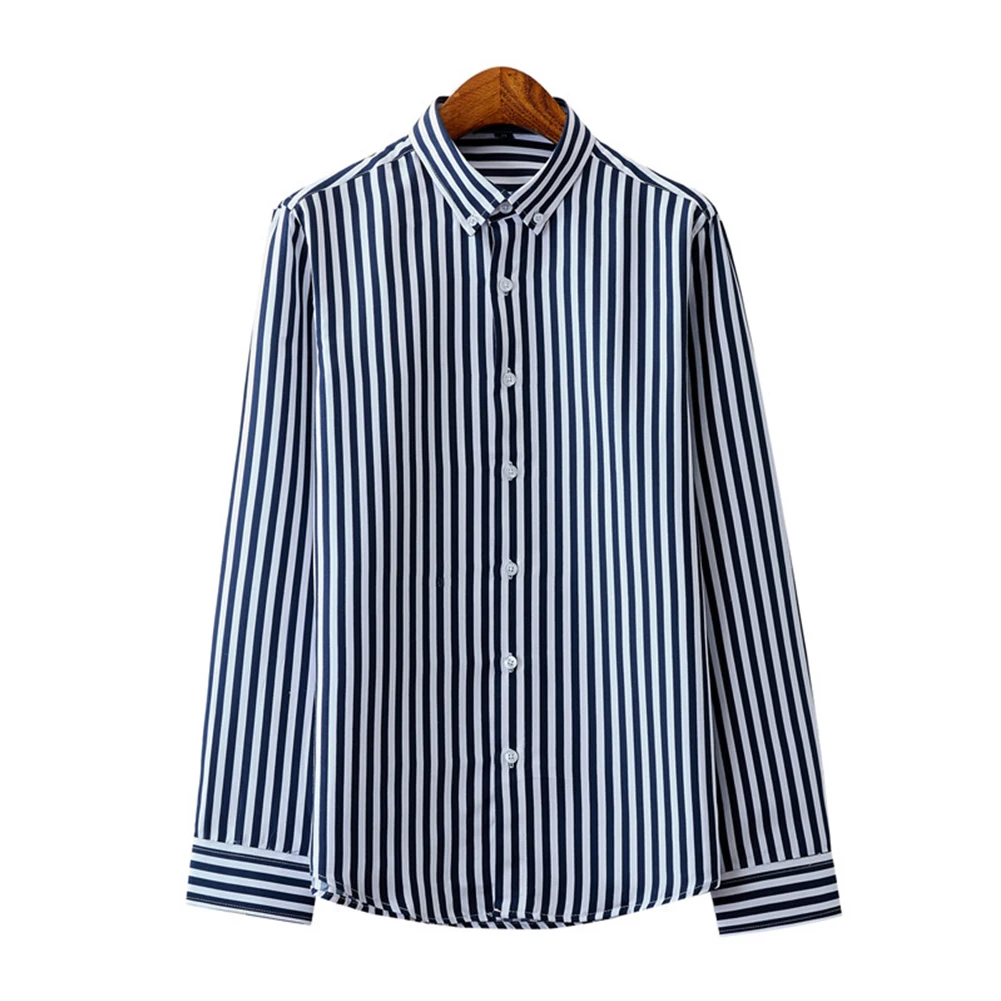 Men Shirt Shirt Casual Daily Holiday Party Light Blue M-2XL Navy Blue Red Sapphire White Mens Striped Long Sleeve