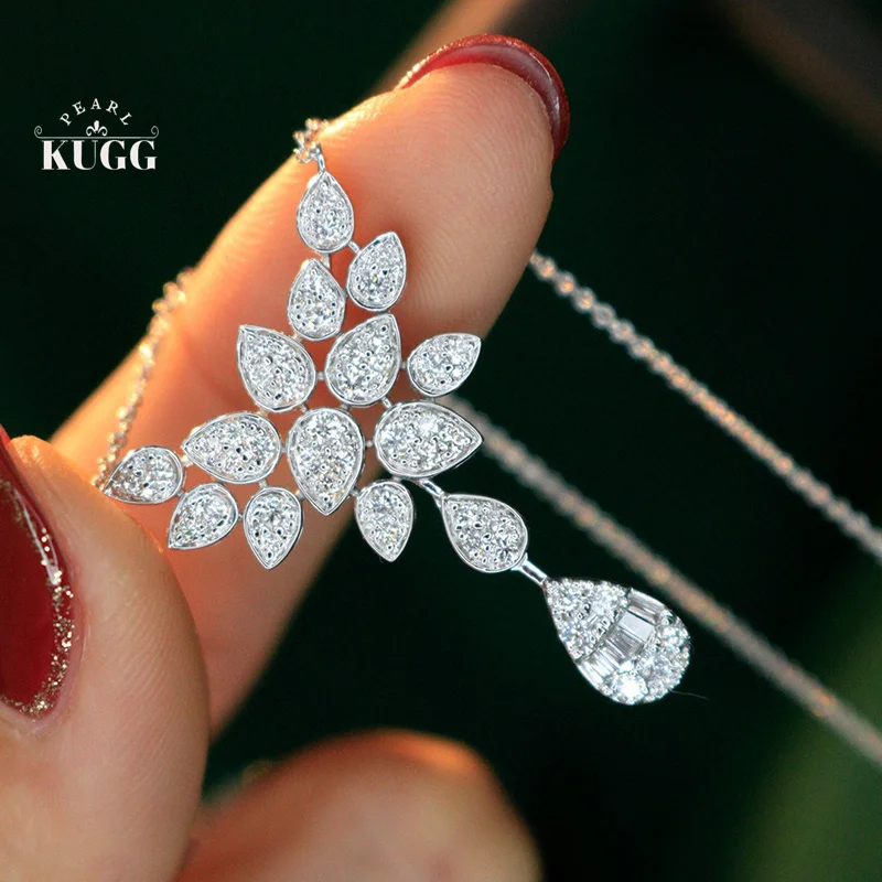 

KUGG 100% 18K White Gold Necklace Luxury Elegant Style 0.70carat Real Natural Diamond Pendant Necklace for Women Fine Jewelry