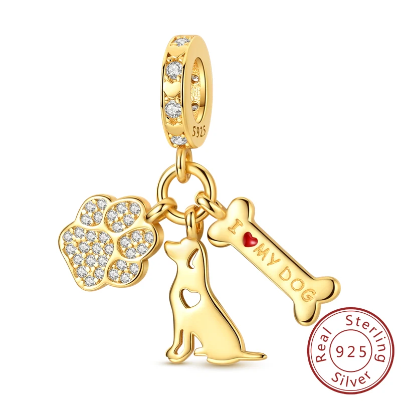 Goud Originele Charm Bead 925 Sterling Zilver Luipaard Kruis Hond Bot Aarde Vliegtuig Charm Fit Armbanden Hanger Vrouwen DIY Sieraden