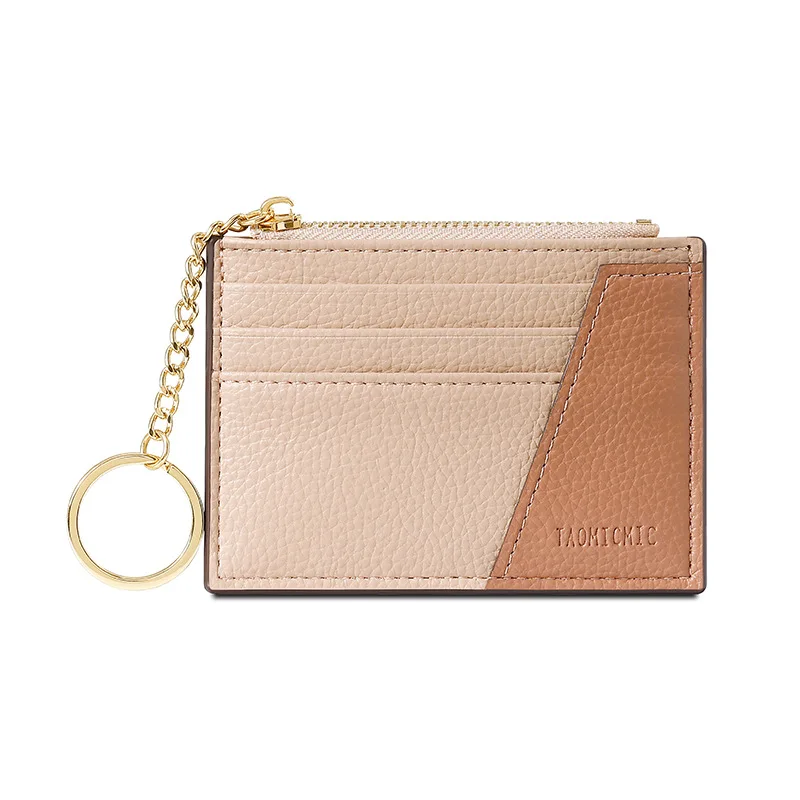 Slim card holder for women ultra thin RFID blocking leather wallet ID badge holder credit card organizer key fob case