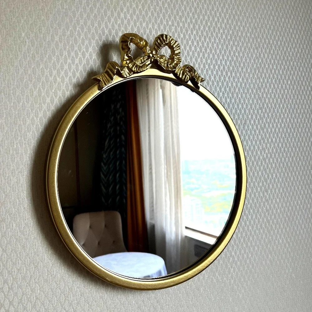 Luxury Gold Round Wall Mirror Room Decoration Vintage French Style Vanity Wall Mirrors Bedroom Bathroom Entryway Home Decor Gift