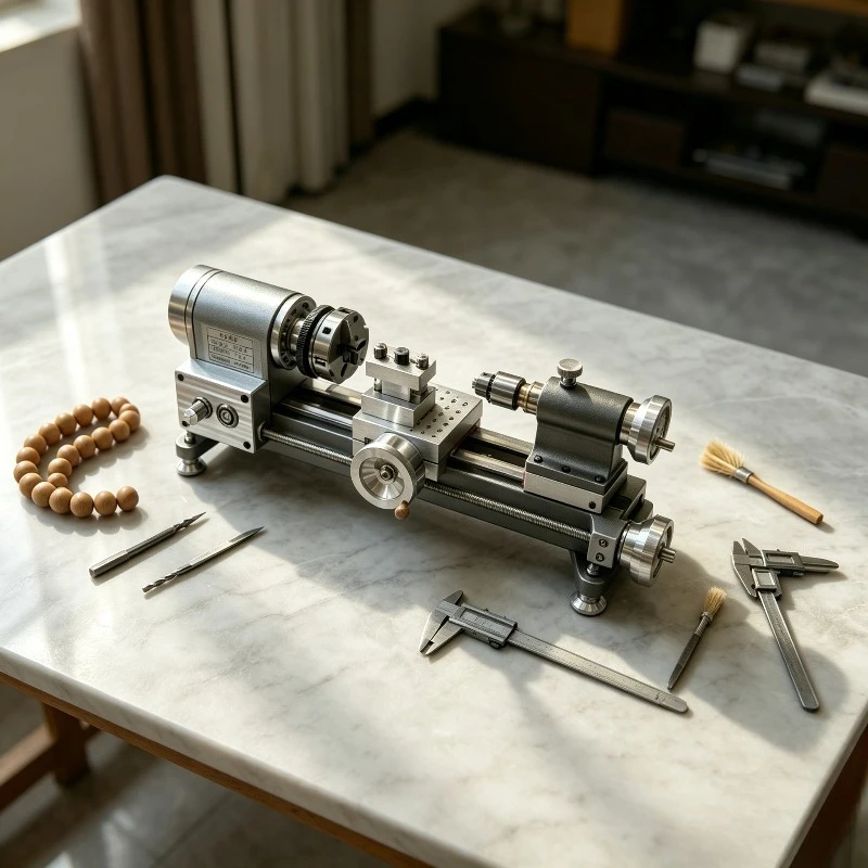 Mini Metal Lathe Machine, Benchtop Precision Lathe for Bead Making, DIY Model Processing, Variable Speed