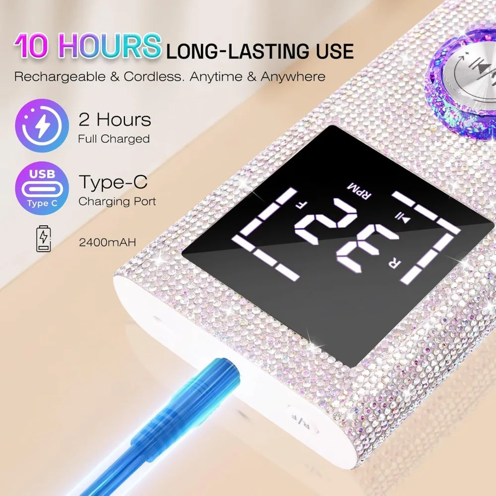 Elektrische nagelboorvijlmachine: Professioneel 45000 RPM draadloos nagelgereedschap met traploze snelheidsknop voor acrylgel dippoeder N