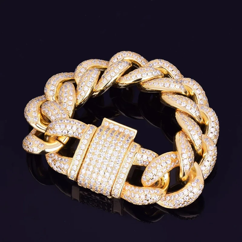 

Hip Hop 3A+ CZ Stone Paved Bling Iced Out 23mm Round Cuban Miami Link Chain Bracelets Men Rapper Jewelry Rose Gold Silver Color