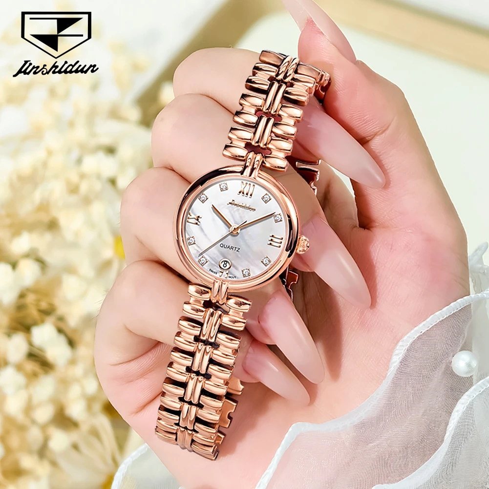 

JSDUN 8987, женские часы, часы со швейцарским механизмом, водонепроницаемые светящиеся наручные часы из розового золота из нержавеющей стали для женщин