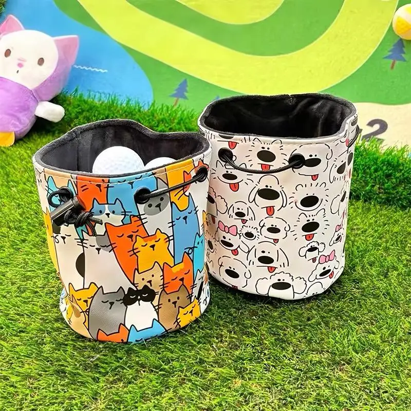 Outdoor Golf Utility Pouch, Cartoon Print & Water-Resistant Design, Tear-Proof Drawstring Carryall