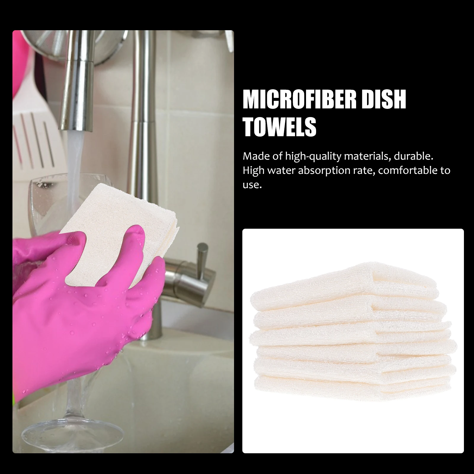 

6Pcs Fiber Microfiber Dish Towels High Absorbent Comfortable Use Household Cleaning Cloths Wide Application