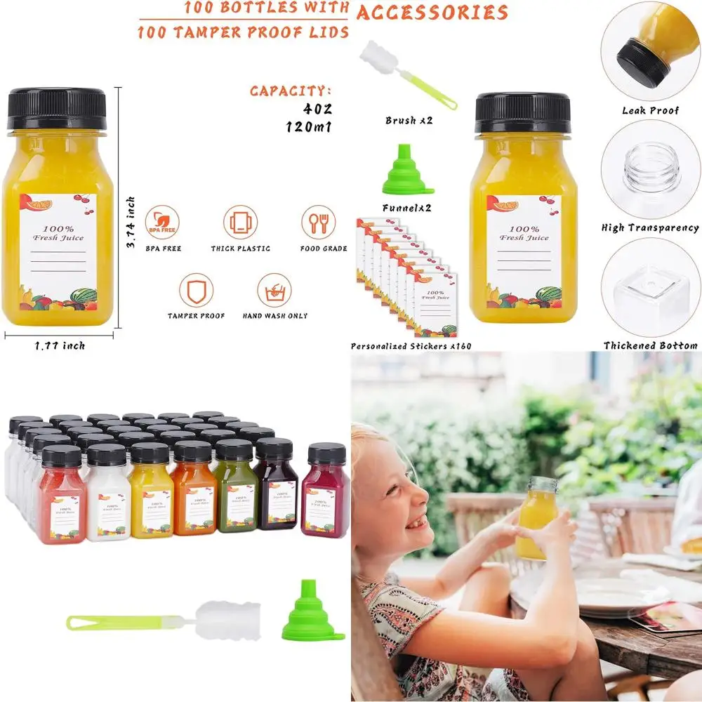 

Набор из 150 пустых многоразовых пластиковых бутылок для воды объемом 4 унции с 2 щетками, 2 воронками и 160 наклейками для напитков, соков и смузи