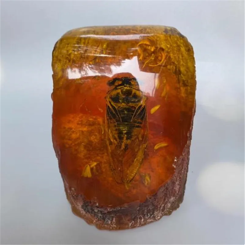 10cm rare lucky cone statue inlaid with butterflies in amber is a home decoration in China