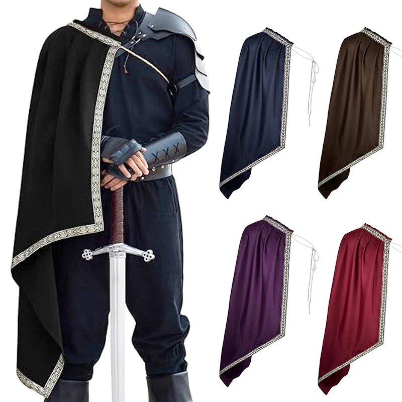 Mittelalterlicher Ritterumhang mit Halbschulter-Kordelzugkragen Renaissance-Krieger-Schal Halloween Herren Samurai Gladiator Cosplay Kostüme