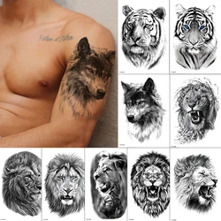 Men's Temporary Tattoos Tiger Lion Wolf Tattoo Stickers Fake Tattoo for Women Arm Legs Sleeve Body Makeup Tatoo Waterproof