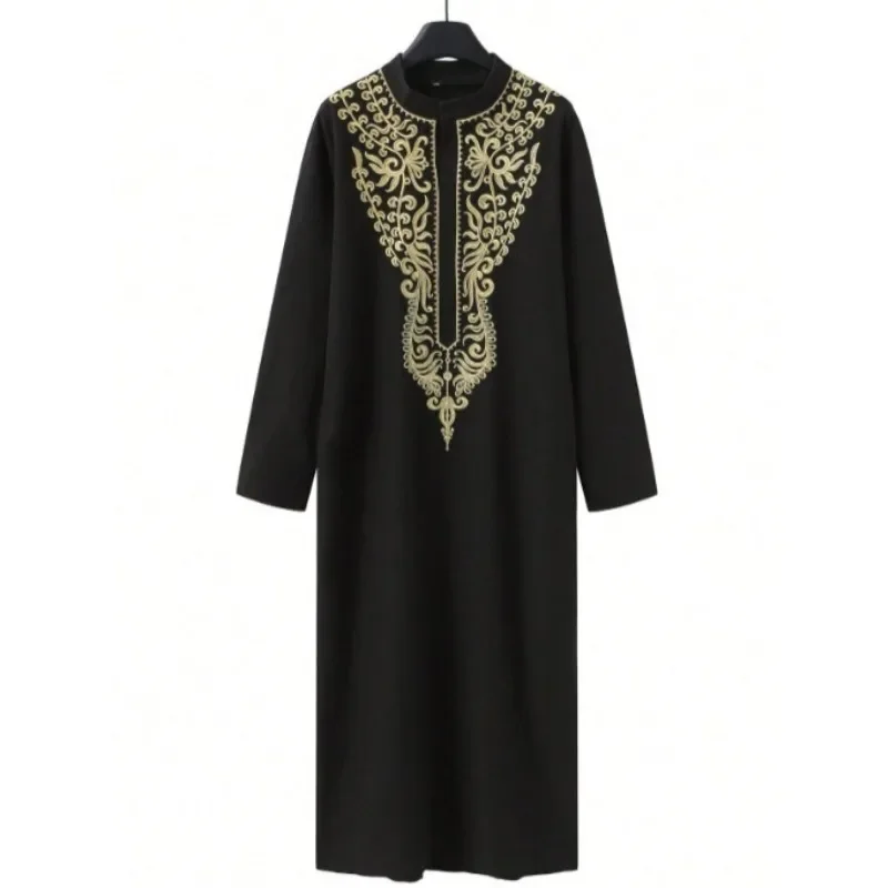 2025 Moda Semplice Nuovo Musulmano Manica Lunga Stile Etnico Ricamato Stand-Up Colletto Abito da Uomo Spot D8589