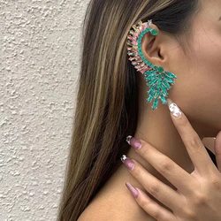 Fashion Lxuury Rhinestone Exaggerated Earrings Ear Clips For Women Girls Shiny Boutique Baroque Dangle Earrings Jewelry For Lady