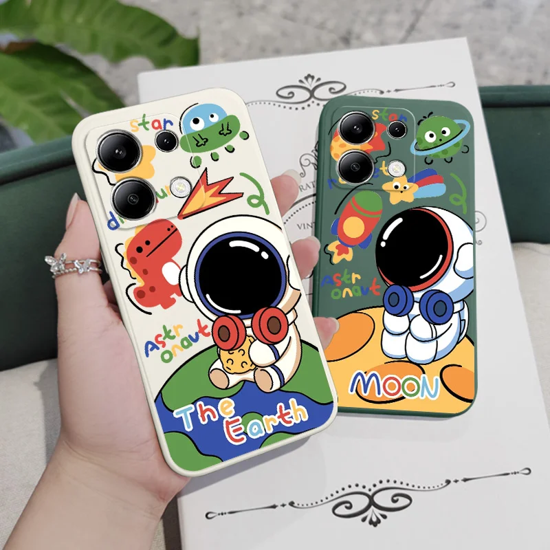 جراب هاتف رائد فضاء فضائي ، غطاء سيليكون سائل ، شاومي ريدمي نوت 13 ، 12 ، 12S ، 11 ، 11S ، 10 ، 10S ، 9 ، 9S ، برو بلس ، 4G ، 5 جم