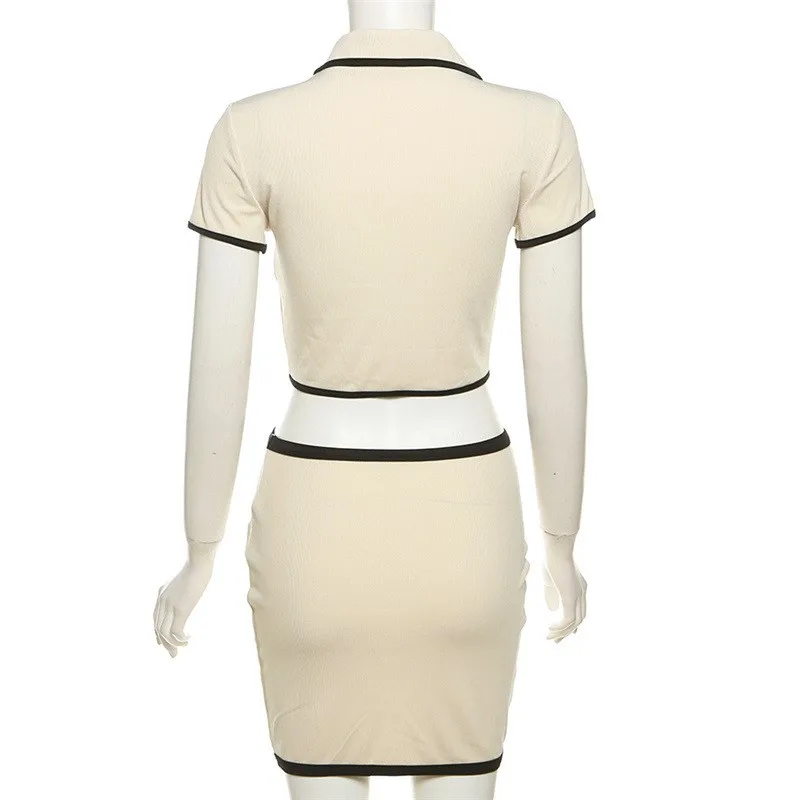 2025 ฤดูใบไม้ผลิผู้หญิงชุดกระโปรงสีกากี Turn-Down COLLAR เสื้อแขนสั้นกระโปรงสั้นเซ็กซี่ชุดหญิง Elegant Trendy Lady เสื้อผ้า