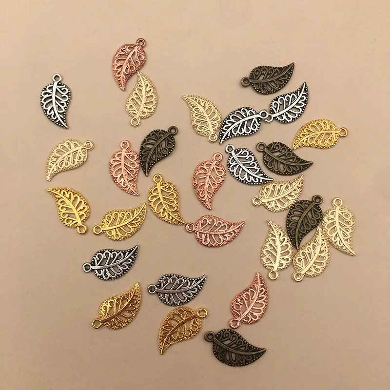 100PCS 7 Colors Tibetan Alloy Retro Leaf Charm For Jewelry Making Bracelet Earrings Pendant DIY Jewelry Accessories Wholesale