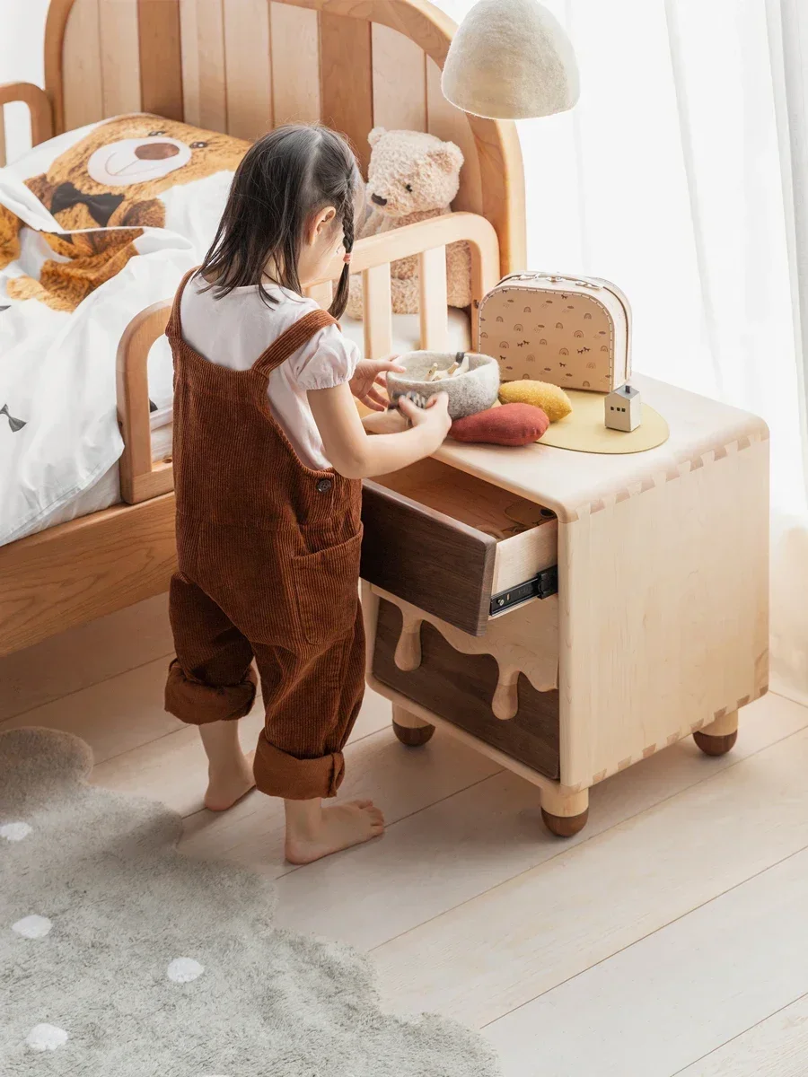 Upper-Shaped Children's Milk Bedside Table New Hard Maple Black Walnut Environmentally Friendly Children's All Solid Wood