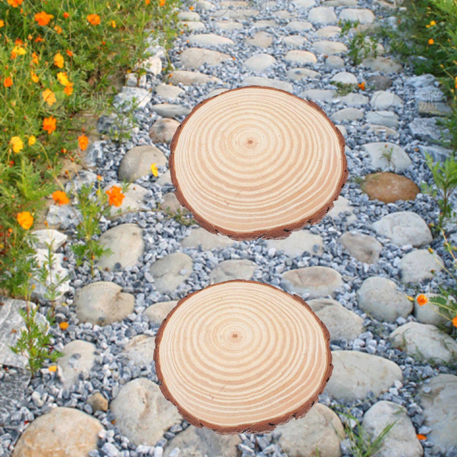 

2pcs Garden Stepping Stone Kit Natural Wood Outdoor Decorative Stepping Stones for Lawn Pathway Garden Decoration