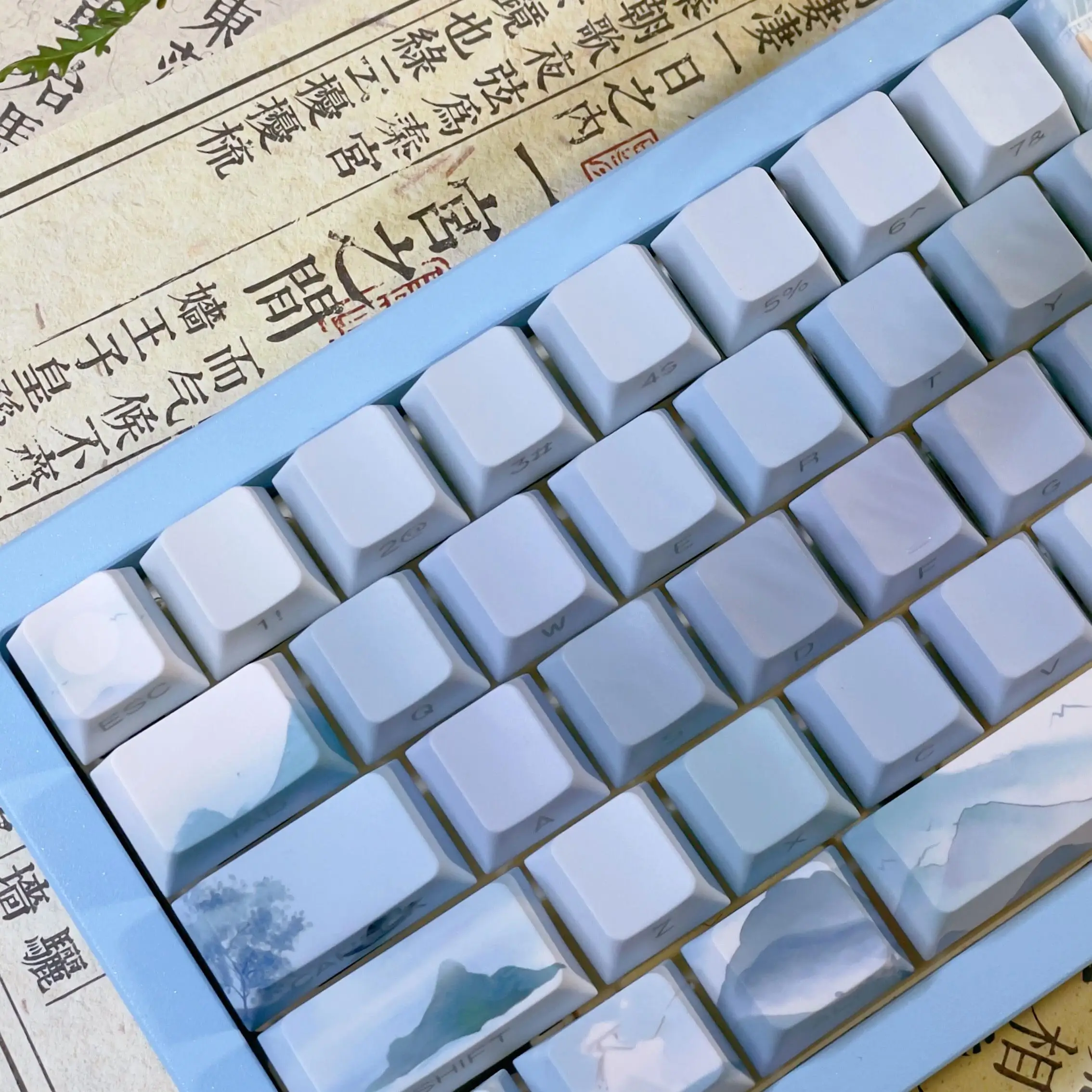 

Колпачки для клавиш из ПБТ, вишневый профиль, сублимированная краска в китайском стиле, прозрачные боковые колпачки для клавиш MX, совместимые с механической клавиатурой