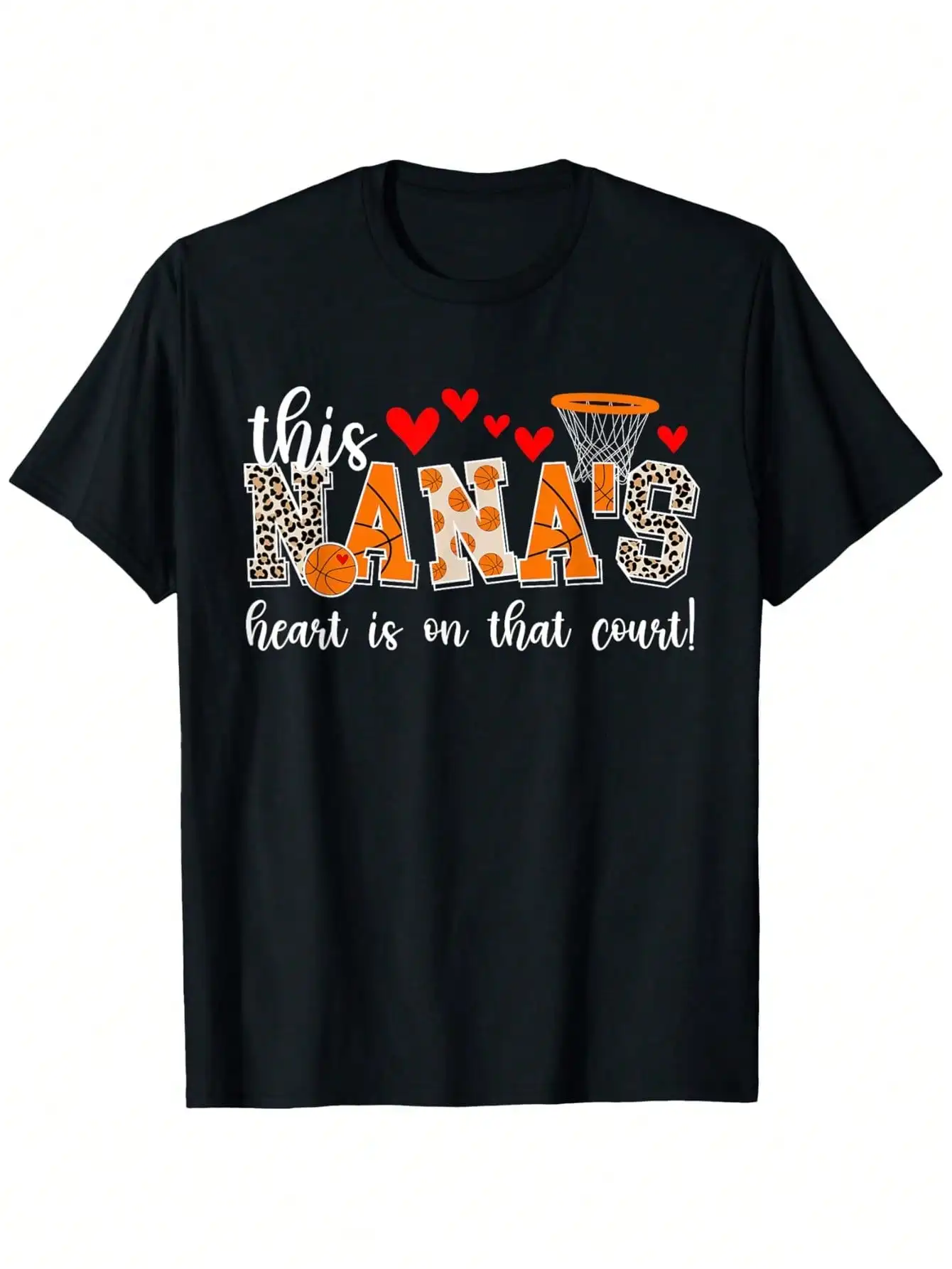 

[Cotton Basketball Tee] 100% Cotton Nana's Heart Basketball T-Shirt - Crew Neck, Black, 180g, Sizes S-XXXL