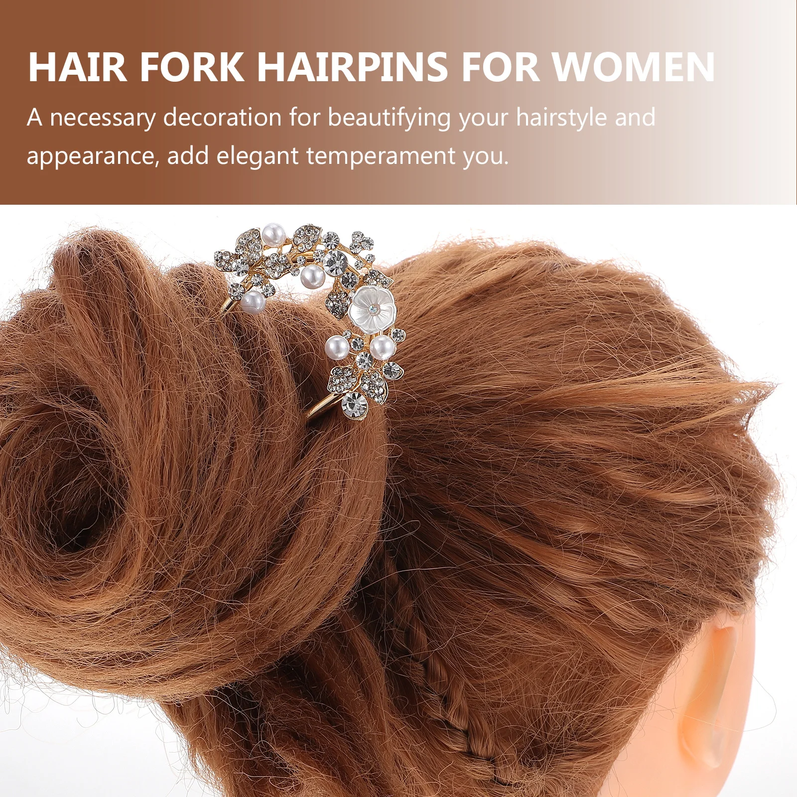 

Rhinestone Pearl Hair Fork Stylish Bun Hairpin Women Elegant Stick Accessory Safe Durable Gift Hair Fork Hairpins for Women