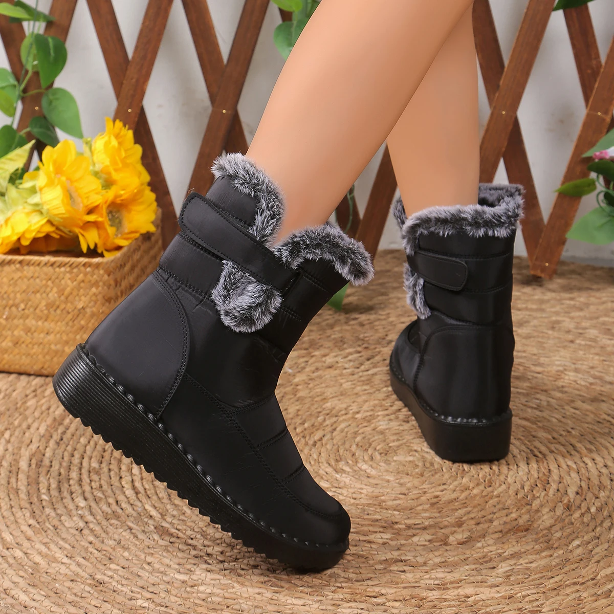 Damenschuhe und Stiefel Verdickte warme Baumwollschuhe, rutschfeste, wasserdichte und verschleißfeste Schneestiefel