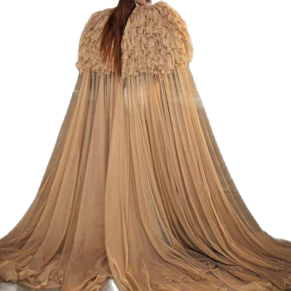 Combinaisons Sexy imprimées Lion marron avec longue gaze, modèle de défilé de mode, Costumes de scène, tenues Drag Queen Rave