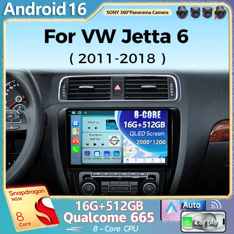 Radio Android 16 para VW Volkswagen Jetta 6 MK6 2011 - 2018 2K QLED, Reproductor Multimedia de Video para Auto, GPS, Estéreo, CarPlay