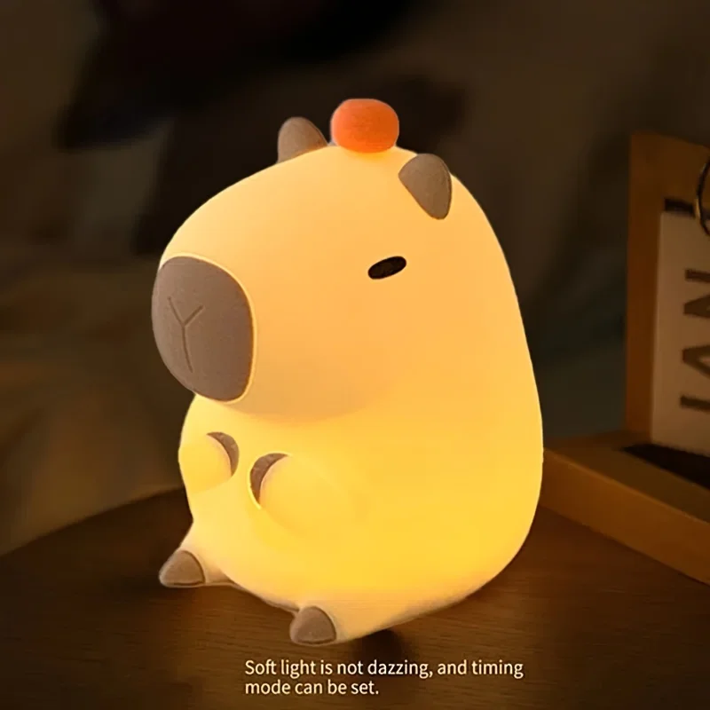 Modern Animal-Themed Capybara Night Light Lamp with Touch Control Timer Function USB Rechargeable for Various Rooms Perfect Gift