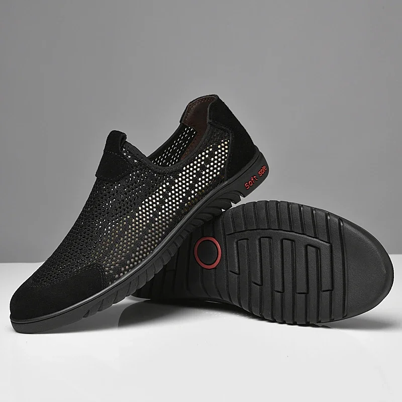 Breathable Mens Casual Shoes Hollow Out Men Loafers Cool Moccasins Handmade Slip on Driving Shoes Lightweight Male Summer Flats