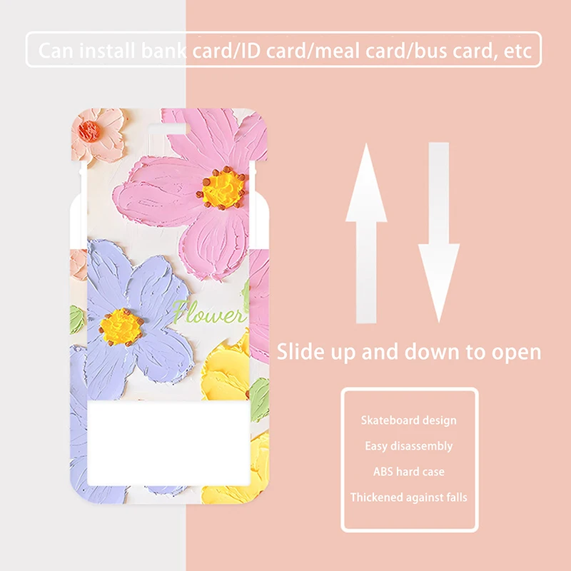 Oil Painting Flower Card Holder Photocard Holder Keychain Students Card Protectors ID Bank Cards Cover Stationery Photocard Bag