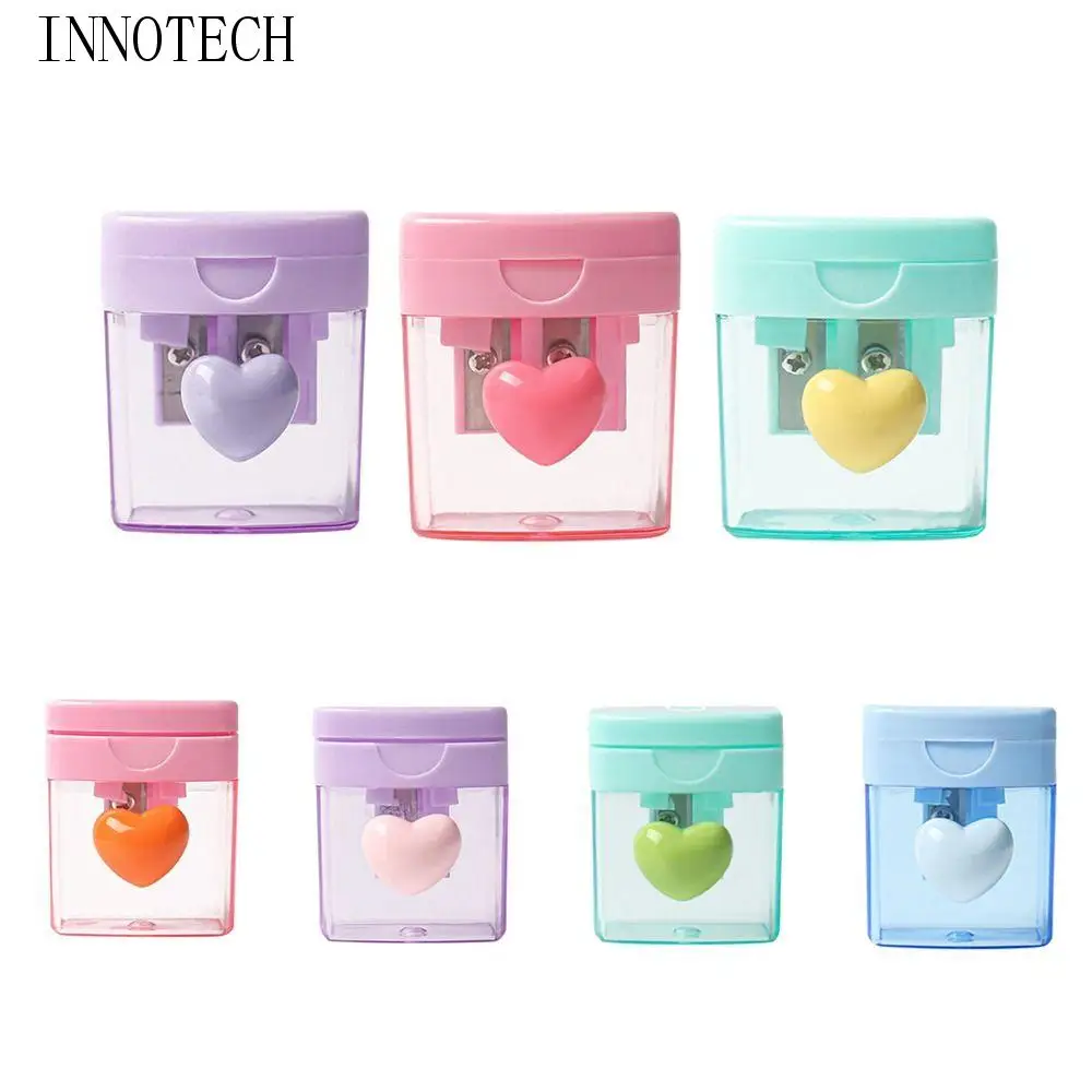 

Cute 1/2 Holes Pencil Sharping Tools With Cover Transparent Pencil Sharpener Sketching Writing Pencil Cutter Boys Girls