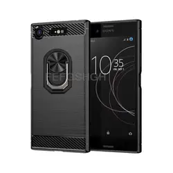 Capa dla Sony Xperia XZ1 G8341 G8342 szczotkowane włókno węglowe miękkie silikonowe etui do Sony Xperia XZ1 magnetyczny pierścień pokrowiec stojak