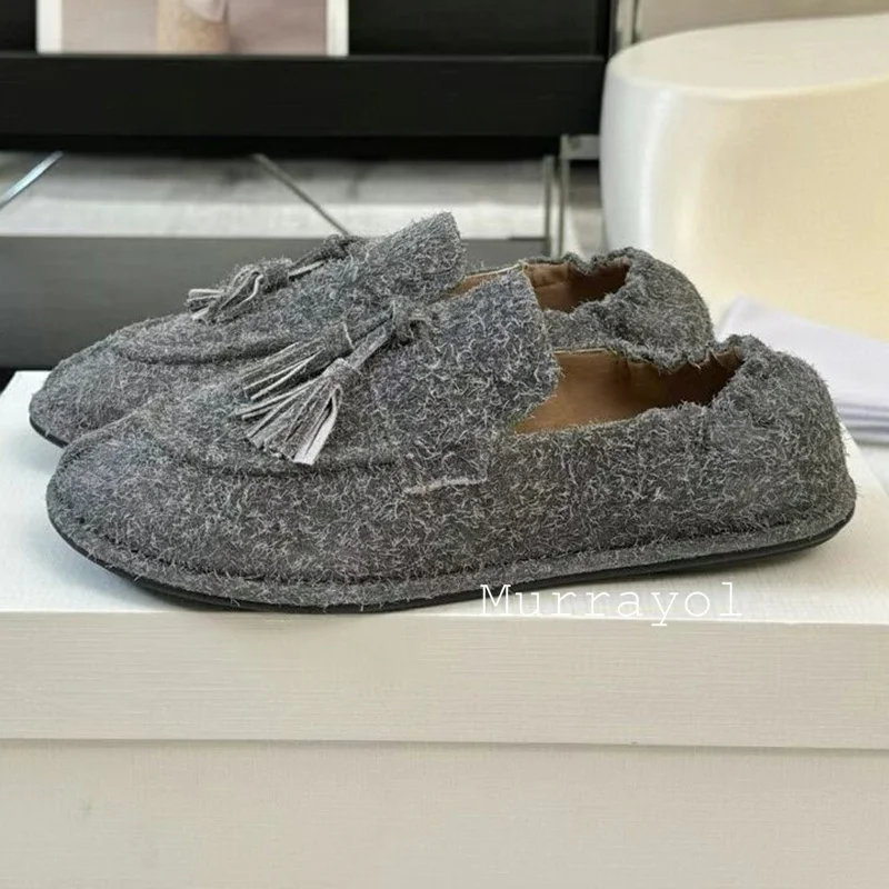 Nuovi mocassini piatti con punta tonda con decorazione nappa Scarpe singole in vera pelle tinta unita da donna Scarpe da ufficio versatili primavera autunno