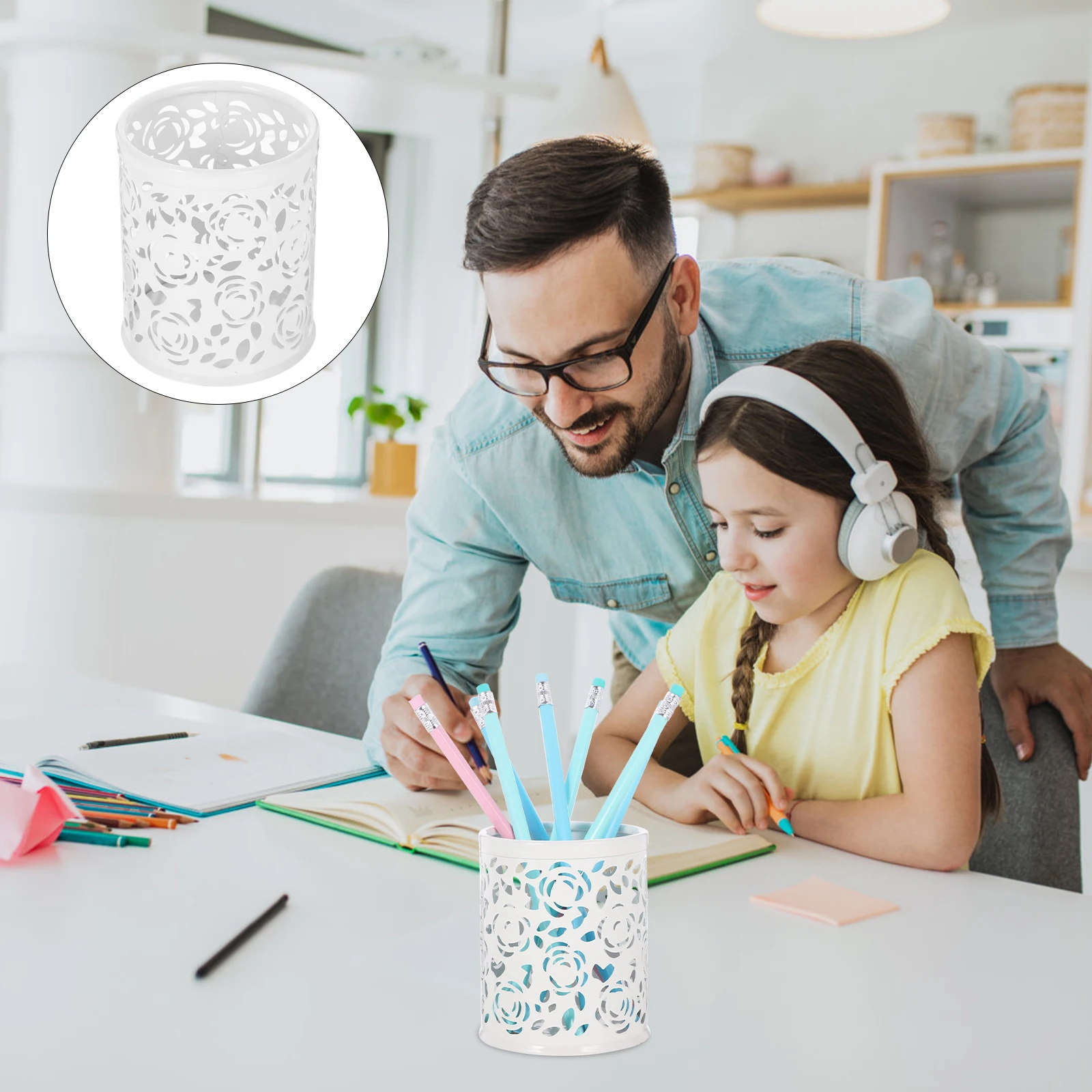 

Iron Pen Holder Desktop Large Capacity Metal Pen Pot Round Base Pencil Organizer Brush Holder Office Desk Storage