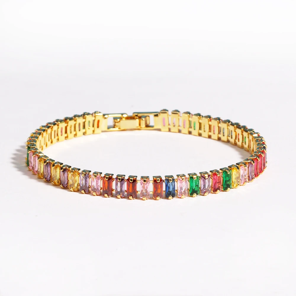 18K vergoldet neue Regenbogen CZ Tennis Armbänder für Frauen Armreif bunte Zirkonia Femme Braut Hochzeit Schmuck Geschenk – Detail 10