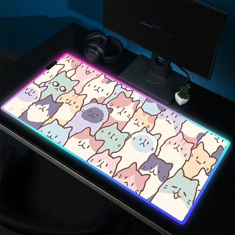 RGB Gaming Mauspad niedlichen Katze Gummi Mauspad Gamer Locking Edge Computer Maus Matte führte rutsch feste Schreibtisch matte Spiel HD-Druck Teppich