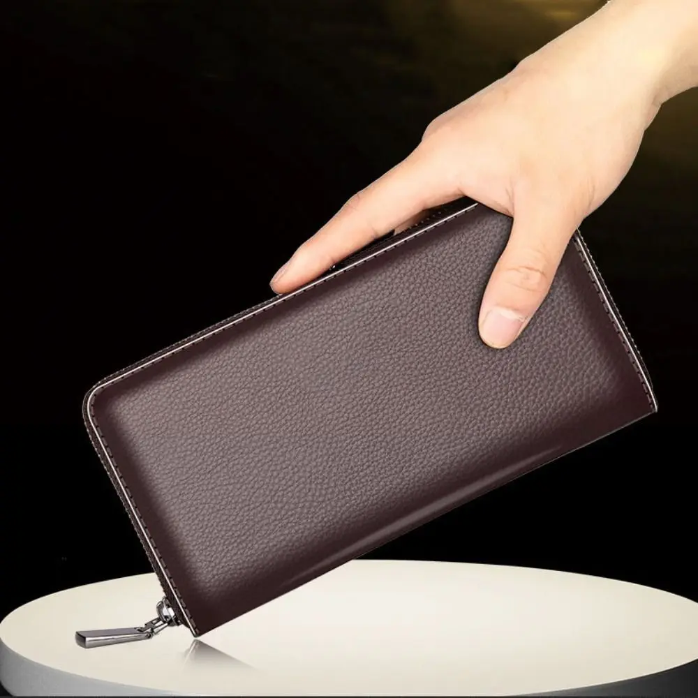 New PU Leather Long Wallet Zipper Large Capacity Coin Purse Card Holder Men