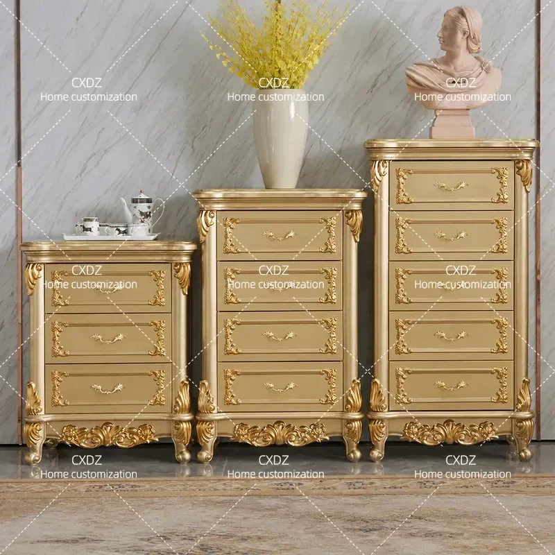 European Solid Wood Chest of Drawers Black Sandalwood Bedroom Storage Cabinet High Living Room Full Drawer American Retro
